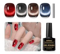 INPING Vernis Semi Permanent Magnétique, 4 Couleurs 9D Rouge Noir Marron Bleu Pailleté Cat Eye Gel Nail Polish avec Bâton Magnétique, Soak Off UV/LED Vernis à Ongles Pour Manucure DIY Home, 8 ML
