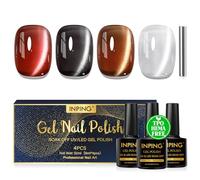 INPING Vernis Semi Permanent Magnétique Sans HEMA TPO-FREE, 4 Couleurs Rouge Noir Marron Blanc Moonlight Jelly Glass Pailleté Cat Eye Gel avec Bâton Magnétique, Soak Off UV/LED Vernis à Ongles, 8 ML