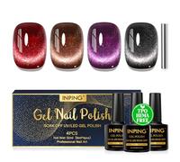 INPING Vernis Semi Permanent Magnétique Sans HEMA TPO-FREE, 4 Couleurs Rouge Violet Marron Noir Pailleté Cat Eye Gel Nail Polish avec Bâton Magnétique, Soak Off UV/LED Vernis à Ongles, 8 ML