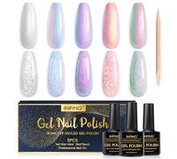 INPING Vernis Semi Permanent Nacré,5 Couleurs Vernis à Ongles Rose Violet Cyan Perle Effet Semi Permanent Soak Off UV/LED Gel,Pour Débutant DIY Nail Art,8 ML