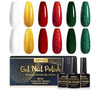 INPING Vernis Semi Permanent Noël, 6 Couleurs Or Blanc Rouge Vert Pailleté Vernis Gel UV Semi Permanent Kit, Soak Off UV/LED Vernis à Ongles Pour Débutant Nail Art DIY, 8 ML