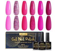 INPING Vernis Semi Permanent Rose rouge vif paillettes couleur pêche pour Pailleté Vernis Gel UV Semi Permanent,Soak Off UV/LED Vernis à Ongles Pour Débutant Nail Art DIY,8ML