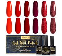 INPING Vernis Semi Permanent Rouge,6 Couleurs Rouge Bourgogne Rouge foncé Pailleté Vernis Gel UV Semi Permanent Soak Off UV/LED Vernis à Ongles Pour Femmes DIY Nail Art Salon,8ML