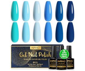 INPING Vernis Semi Permanent TPO-FREE Bleu 6 Couleurs UV Gel 8ML | Bleu Série Militaire Azure Gel UV Semi Permanent, Soak Off UV/LED Vernis à Ongles Pour Bord Mer/Vacances/Tourisme