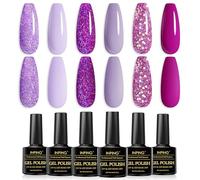 INPING Vernis Semi Permanent Violet,6 Couleurs Lila Fuchsia Violet Lavande Pailleté Vernis Gel UV Semi Permanent,Soak Off UV/LED Vernis à Ongles Pour Débutant Nail Art DIY,8ML