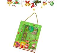 INPUS Coffret de papeterie de Noël Cadeau de Noël pour enfants : Crayons de couleur polyvalents, originaux et adorables, avec gomme, règle, taille-crayon et bloc-notes