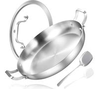 Inqibee Poêle à paella 30 cm, acier inoxydable trois couches, avec couvercle, induction