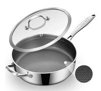 Inqibee Sauteuse Hybride 28cm à manche long et anse latérale - Couvercle Verre - Capacité 5 L - Sauteuse Profonde Inox Alvéolée - Compatible Induction - Anti-adhésif Sans PFOA - Four Lave-vaisselle