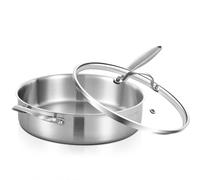 Inqibee Sauteuse Inox 28cm avec Couvercle Verre - À Manche Long et Anse Latérale - Capacité 5 L - Sauteuse Profonde - Compatible Induction et Tous Feux - Sans PFOA - Four Lave-Vaisselle