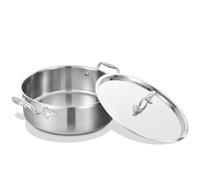 Inqibee Sauteuse triple épaisseur en acier inoxydable de 3 l avec couvercle en acier, poêle à frire profonde à induction de 25,4 cm, grande poêle, braseuse, très résistante, passe au lave-vaisselle et