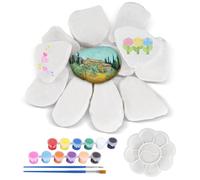 INQUIRLLY 12 Pièces Kit de Peinture sur Pierre pour Enfants DIY Naturelles, Pierres Blanches à Peindre, Galets a Peindre Blanches Comprend Douze Couleurs de pigments, Deux pinceaux et Une Palette