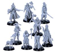 Inquisitor Band - Lot de 9 figurines miniatures pour RPG de table | Modèles fantastiques à l'échelle de 32 mm | Chasseurs de sorcières, prêtres, haut inquisiteur | Figurines en résine non peintes pour