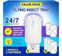 INRAGEO Piège à insectes volants et 5 cartouches - Attire et piège les insectes volants, les mouches des fruits et les moustiques - Compatible avec recharge ZEVOM364A (1 base enfichable + 5 cartouches