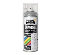 INRAL Bombe de peinture universelle en spray - Aluminium blanc brillant RAL9006 - 400 ml - Pour métal, plastique, bois et pierre - Haute couverture, résistante à la pluie et aux UV - Pour l'intérieur