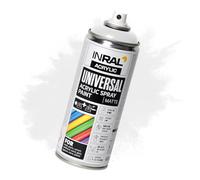 INRAL Peinture Acrylique Blanche en Spray - Bombe de Peinture Blanche Mate (RAL9010) de 400 ml pour Métal, Plastique, Bois - Couvrante, Résiste à la Pluie et aux UV