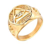 INRENG Bague pour homme en acier inoxydable avec triangle œil de Dieu 6 couleurs, Métal, Aucune pierre précieuse