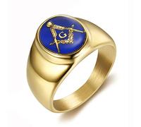 INRENG Chevalière maçonnique en acier inoxydable plaqué or pour homme et femme Bleu G Lodge Master Mason, Métal, Aucune pierre précieuse