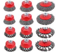 INREPRO 12Pcs Brosse Metallique Meuleuse M14 Brosse Conique pour Meuleuse d'angle Brosse Métallique pour Perceuse Brosse Visseuse pour Le Ponçage et Le Dérouillage de La Peinture, diamètre : 75 et 100