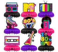 INRUI 9 pièces nid d'abeille pour fête des années 80 Retour à Décorations d'anniversaire sur le thème des années 80 Décorations de table pour une fête rétro des années 80 Hip Hop