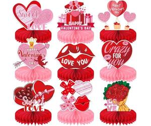 INRUI 9 pièces nid d'abeille pour la Saint-Valentin Décorations de fête sur le thème de la Saint-Valentin Cœur romantique de Cupidon Fournitures pour table de fête