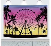 INRUI Polyester Sommer Seaside Riesenrad Fotografie Hintergrund Seaside Palm Tree Sonnenuntergang Thema Baby Dusche tropische Hochzeit Party Dekoration Hintergrund (2,1 x 1,5 m)