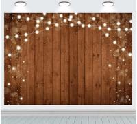 INRUI Toile de Fond en Bois Rustique pour Photographie Murale rétro en Bois Marron avec Guirlande Lumineuse, bannière Photo, décoration Murale en Bois pour Studio (2,4 x 1,8 m)