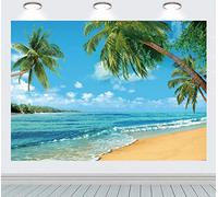 INRUI Toile de Fond pour Photographie de Plage Tropicale, Palmiers, Bleu mer, Ciel, Soleil, Luau, décoration de fête à thème (2,1 x 1,5 m)