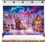 INRUI Village de Noël Père Noël Homme de Neige de Fond 1,8 x 1,2 m | Vinyle léger pour Santa Aurora Fantasy Snow Village & Hiver Décoration de stand photo de fête de Noël