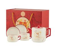 INS Style Couple Fleur Service à thé Plaqué or Tasse à café Théière en céramique Coffret cadeau de mariage pour bureau maison Rouge minimaliste