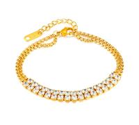 Ins - Style Femme Acier Inoxydable Petit - Lot Élégant Double - Chaîne Double - Rangée Diamant - Incrusté Simple et Polyvalent Bracelet en Acier Titane, One Size(一个尺寸), Acier inoxydable, Oxyde de
