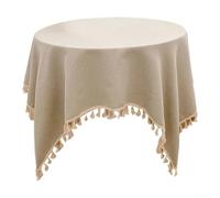 Ins-Style Nappe en coton et lin avec pampilles - 120 x 120 cm - Décoration de bureau ronde - Pour table basse et salle à manger (D)