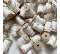 Ins Style véritable ruban de soie pure par bobines en bois ruban à bords effilochés ruban de mariée ruban de carte d'invitations-blanc-50mmX2mts