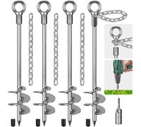 Insaga Piquet de Tente, Sardines de Fixation Lourd Ancrage de Terre Métallique, 45cm Lame Spirale Vissée dans Trampolines Kit pour Balançoire/Camping/Chien/Abri de Coiture avec Fixe 37cm Chaîne, 4pcs
