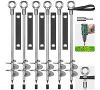 Insaga Piquet de Tente, Sardines de Fixation Lourd Ancrage de Terre Métallique, 76cm Lame Spirale Vissée dans Trampolines Kit pour Balançoire/Camping/Chien/Abri de Coiture avec Sangle Boucle Fixe,6pcs