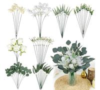 INSANYJ 75Pcs Fleurs Artificielles, Bouquet de Fleurs Artificielles Branches, Fausse Fleur Decoration avec Eucalyptus pour Mariage Parti Accueil Cuisine Décor (Vert et Blanc)