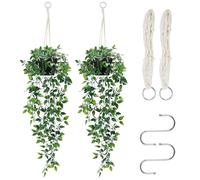 INSANYJ Fausse Plante avec Pots avec Panier Suspendu, 2 Pcs Plante Artificielle Tombante Exterieur Interieur, Lierre Artificielle Fausse Plante pour Célébration, Cuisine, Jardin, Bureau