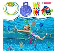 INSANYJ Jouets de Piscine pour Enfants 5-12 Ans, Ensemble de Plongée avec Anneaux, Dauphins, Herbes Marines, Pierres Précieuses et Sac de Rangement