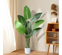 INSANYJ Plante Artificielle, 120cm Bananier Artificiel avec 8 Feuilles, Fausse Plante Interieur Exterieur, Artificielle Plastique Fausse Plante avec Pot pour Decoration Salon Chambre Bureau Cuisine