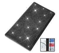 INSAUTO Porte-cartes d'immatriculation et d'assurance de voiture noir Bling Accessoires de voiture pour femmes, boîte à gants en cuir véritable diamant organisateur document permis de véhicule