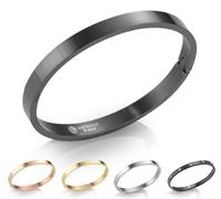 inSCINTILLE Bangles Bracelet Rigide en Acier Inoxydable pour Femme avec Boîte Cadeau Incluse (Hauteur : 8 mm - Circonférence : 18 cm, Noir)