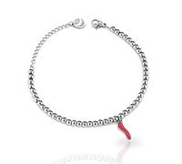 inSCINTILLE Bracelet Femme avec Sphères en Acier Inoxydable et Corne Porte-Bonheur, Boîte Cadeau (Rouge)