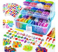 INSCRAFT 17500 PCS Elastique Bracelet Kit, 28 Couleurs 600 Pinces 352 Perles 40 Pendentifs Cartoonesques avec Boîte Bleue à 3 Couches, Loom Bands pour Tissage DIY Cadeau de Bricolage Créatif