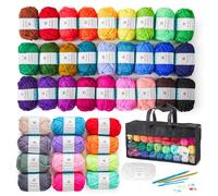 INSCRAFT 40 Pelotes de Laine et Fils, Fil à Tricoter en Acrylique 1280 Mètres avec 2 Crochets, 2 Aiguilles à Tresser, 4 Boucles de Marqueur et 1 Sac, Kit Crochet Débutant pour Adultes et Enfants