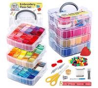 Inscraft - 403 Pack Ensemble de 250 couleurs de fils à broder avec 153 outils de point de croix, pour bracelet d'amitié, avec boîte transparente à 4 niveaux pour le rangement
