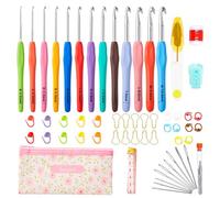INSCRAFT Aiguilles à Crochet Set 67 Pièces, 13 Crochet à Tricoter de 2 mm (B) à 10 mm (N) Poignée Ergonomique, Kits de Crochets avec Étui pour Mains Arthritiques pour Débutants et Passionnés