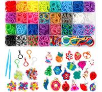INSCRAFT Elastique Bracelet Kit 2600 Pièces, 28 Couleurs avec Boîte de Rangement, 100 Clips, 152 Perles, 20 Pendentifs, 5 Crochets, Loom Bands Idéal pour Tissage DIY et Cadeau de Bricolage Créatif
