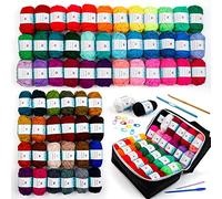 INSCRAFT Kit avec 62 pelotes de fil acrylique, 2000 m pour tricot et crochet, 2 crochets, 2 aiguilles à tisser, 10 marqueurs de mailles, pour adultes, enfants, débutants