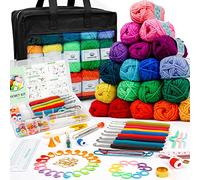 INSCRAFT Kit Crochet Débutant Complet 103 Pièces, avec 30 Pelotes de Laine Acrylique (1500 Mètres) Aiguilles Accessoires et Sac, Idéal pour Crochet Tricot pour Enfant Adulte Professionnel