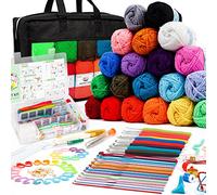 INSCRAFT Kit Crochet Débutant Complet 105 Pièces, avec 20 Pelotes de Laine Acrylique (1820 Mètres) Aiguilles Accessoires et Sac, Idéal pour Crochet Tricot pour Enfant Adulte Professionnel