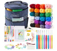 INSCRAFT Kit Crochet Débutant Complet, avec 24 Pelotes de Laine Acrylique, Aiguilles Accessoires et Sac, Idéal pour Crochet Tricot pour Enfant Adulte Professionnel